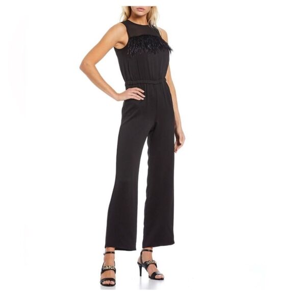 Michael Michael Kors Feather Trim Jumpsuit Black Size 0 - Picture 1 of 15